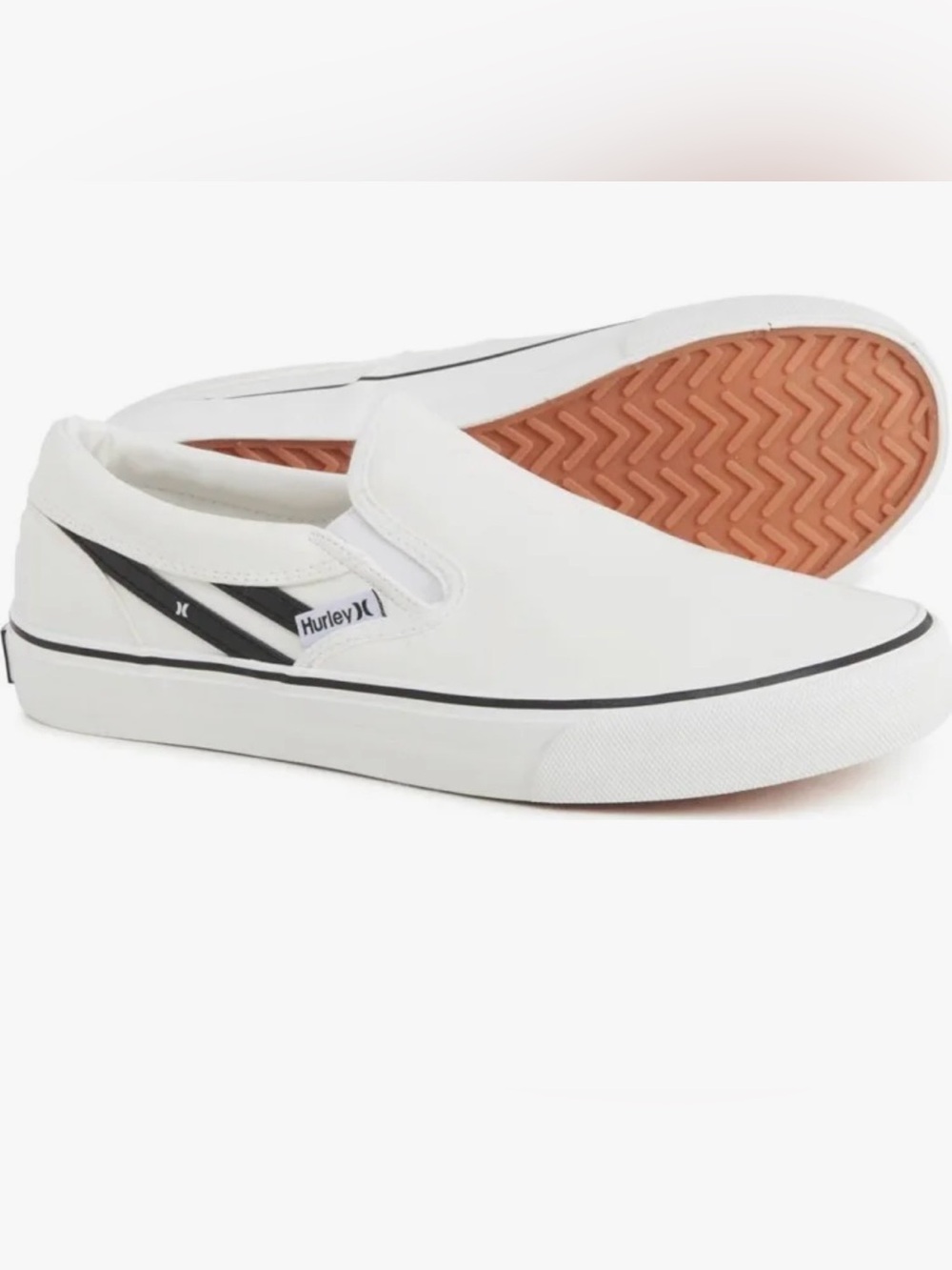 Hurley White Slip-On Kenji Sneakers with Black Stripes